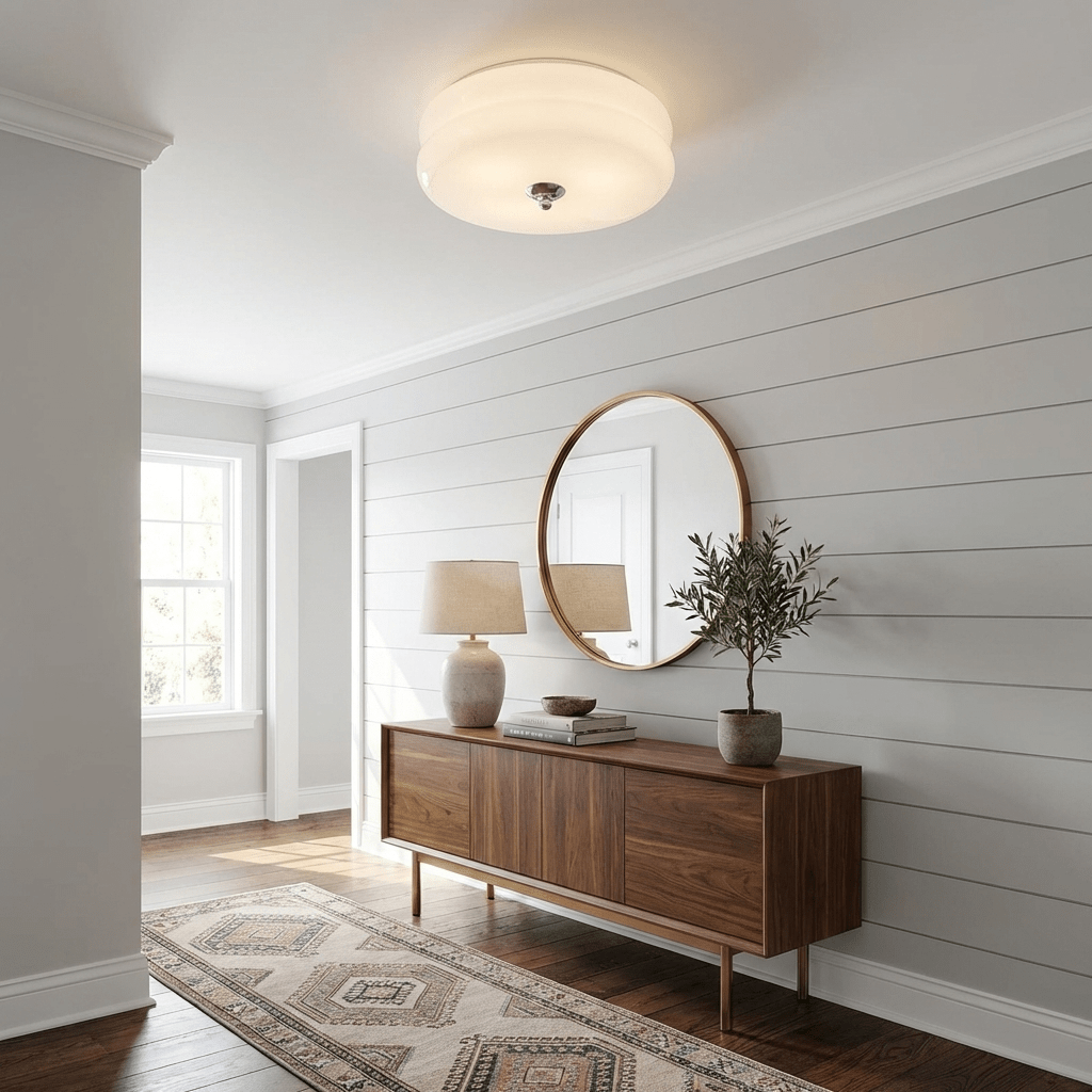 Flush Mount Ceiling Light Cream Glass Tiered | Retro