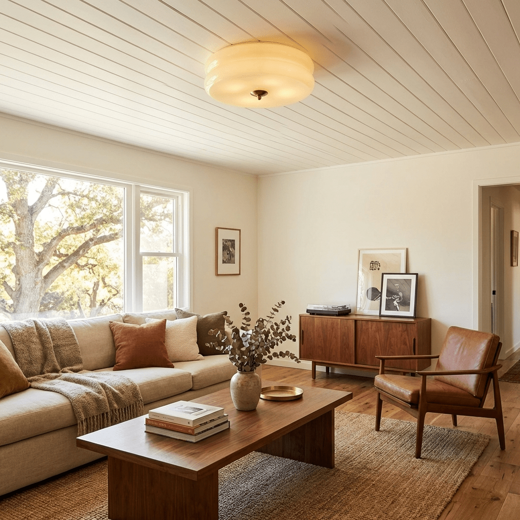 Flush Mount Ceiling Light Cream Glass Tiered | Retro