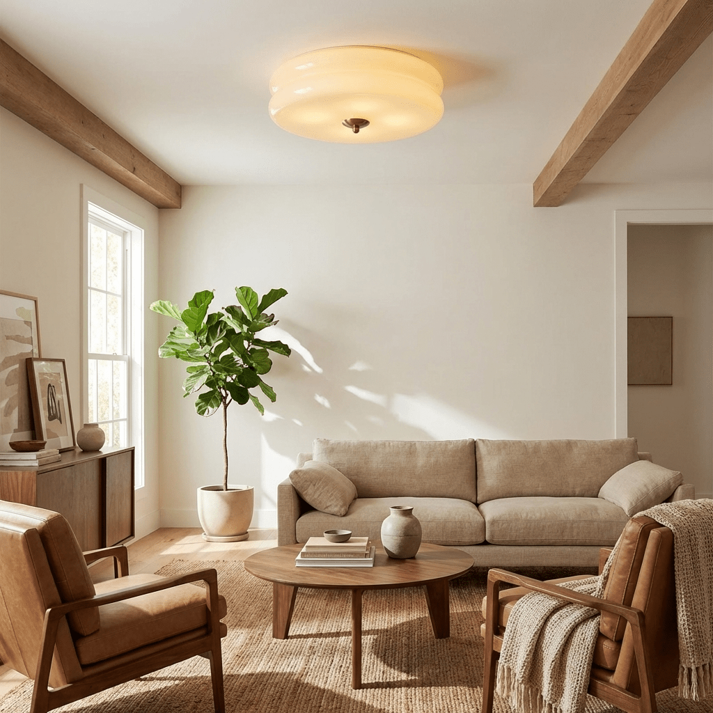 Flush Mount Ceiling Light Cream Glass Tiered | Retro