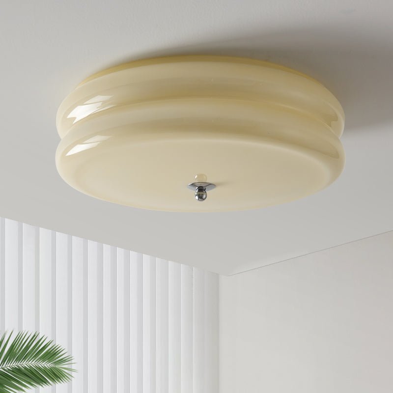Flush Mount Ceiling Light Cream Glass Tiered | Retro