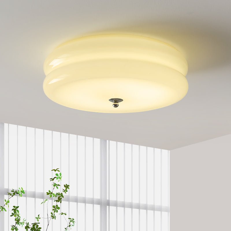 Flush Mount Ceiling Light Cream Glass Tiered | Retro