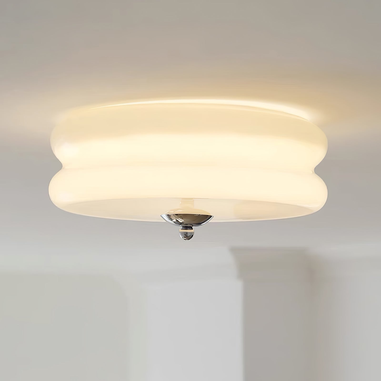 Flush Mount Ceiling Light Cream Glass Tiered | Retro