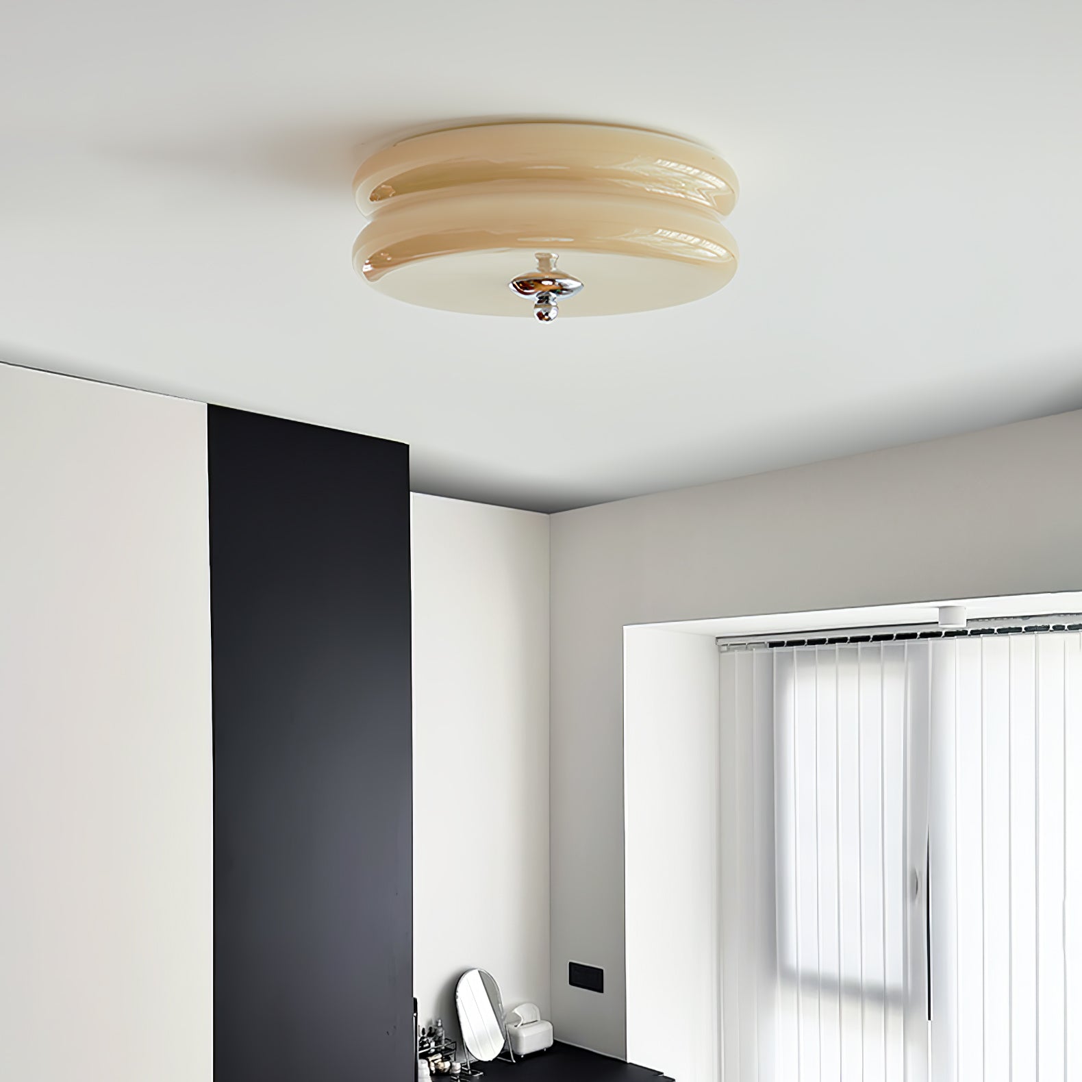 Flush Mount Ceiling Light Cream Glass Tiered | Retro