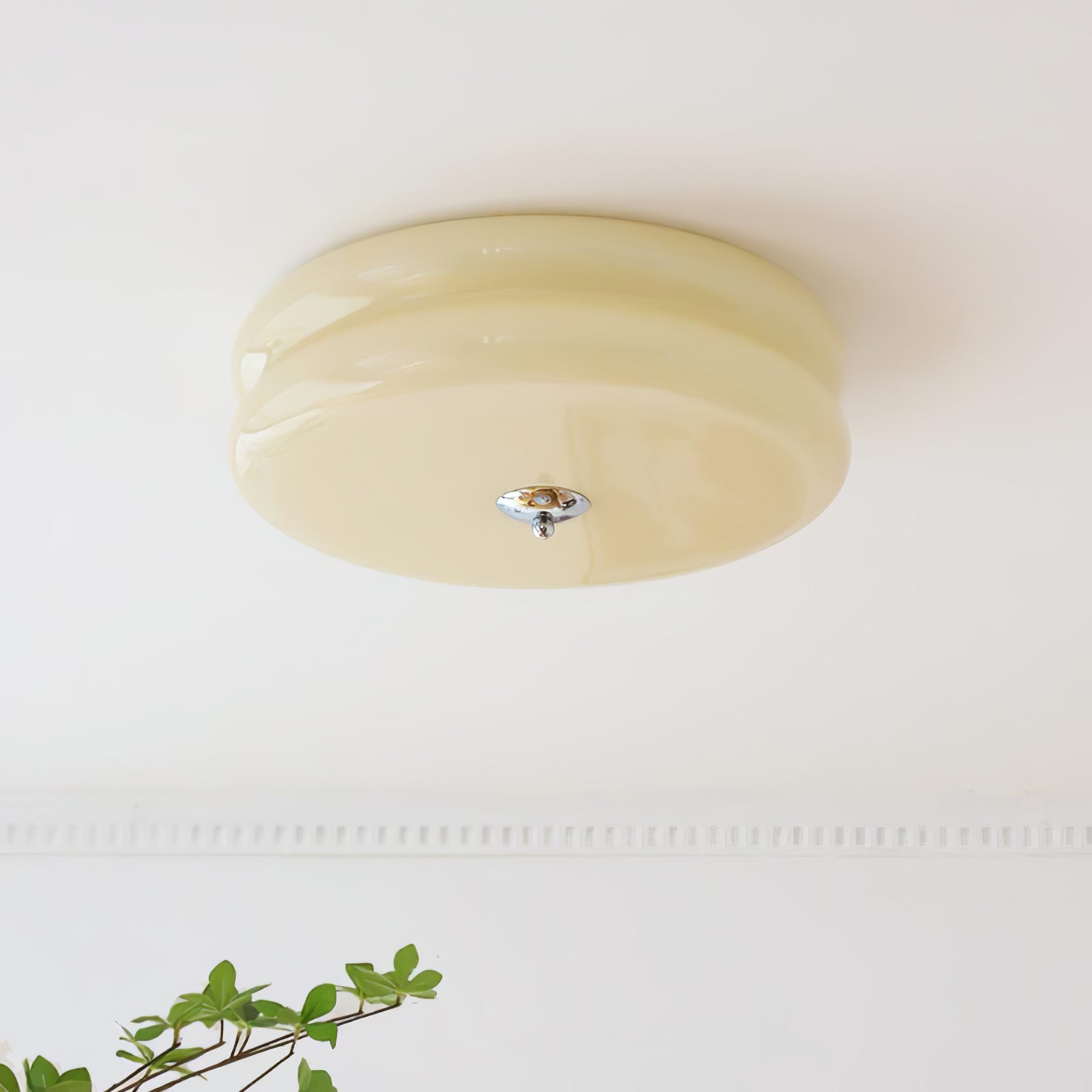 Flush Mount Ceiling Light Cream Glass Tiered | Retro