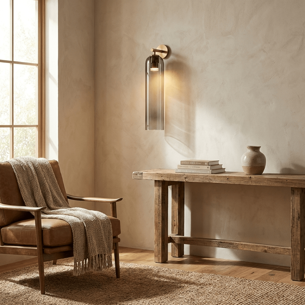 Wall Sconce Clear Glass Brass Cylinder | Modern