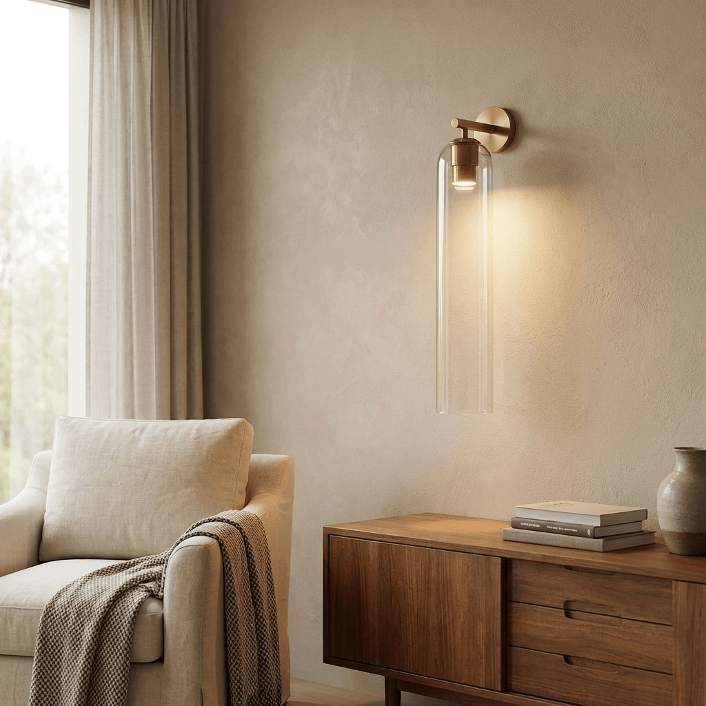 Wall Sconce Clear Glass Brass Cylinder | Modern
