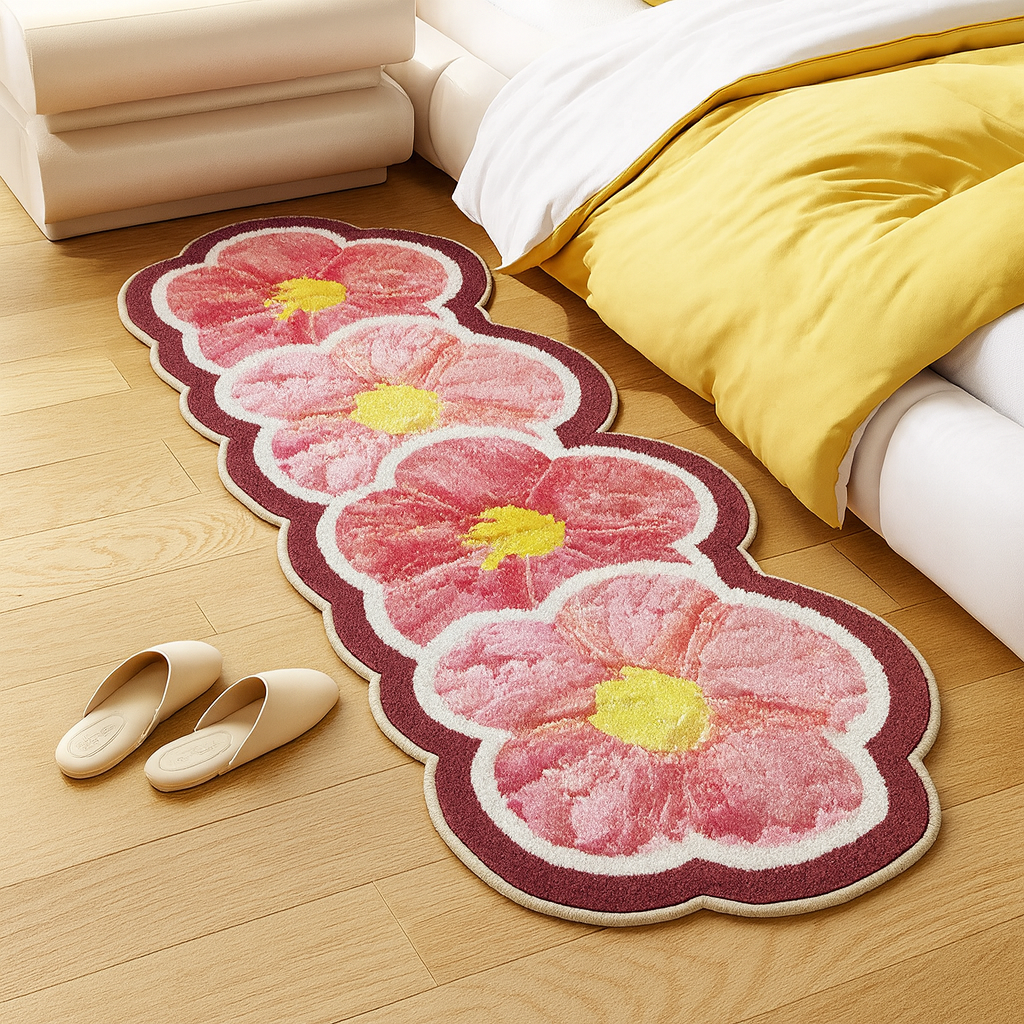 Bedroom Rug Floral Runner Fluffy | Washable