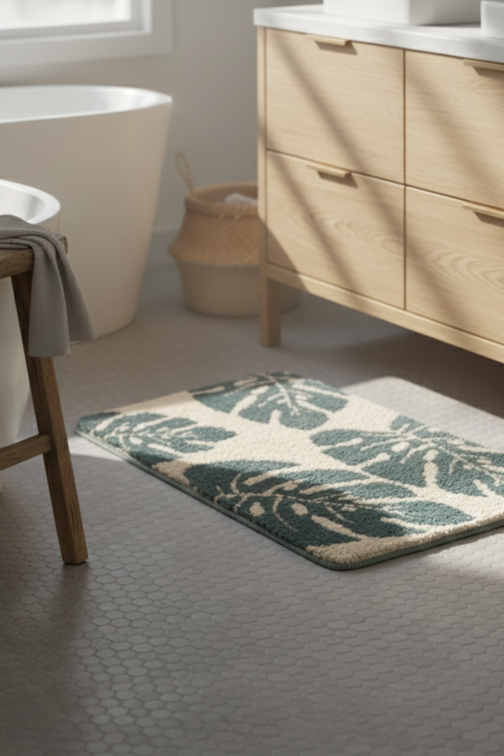 Botanical Washable Rug | Leaf Pattern Living Room Accent