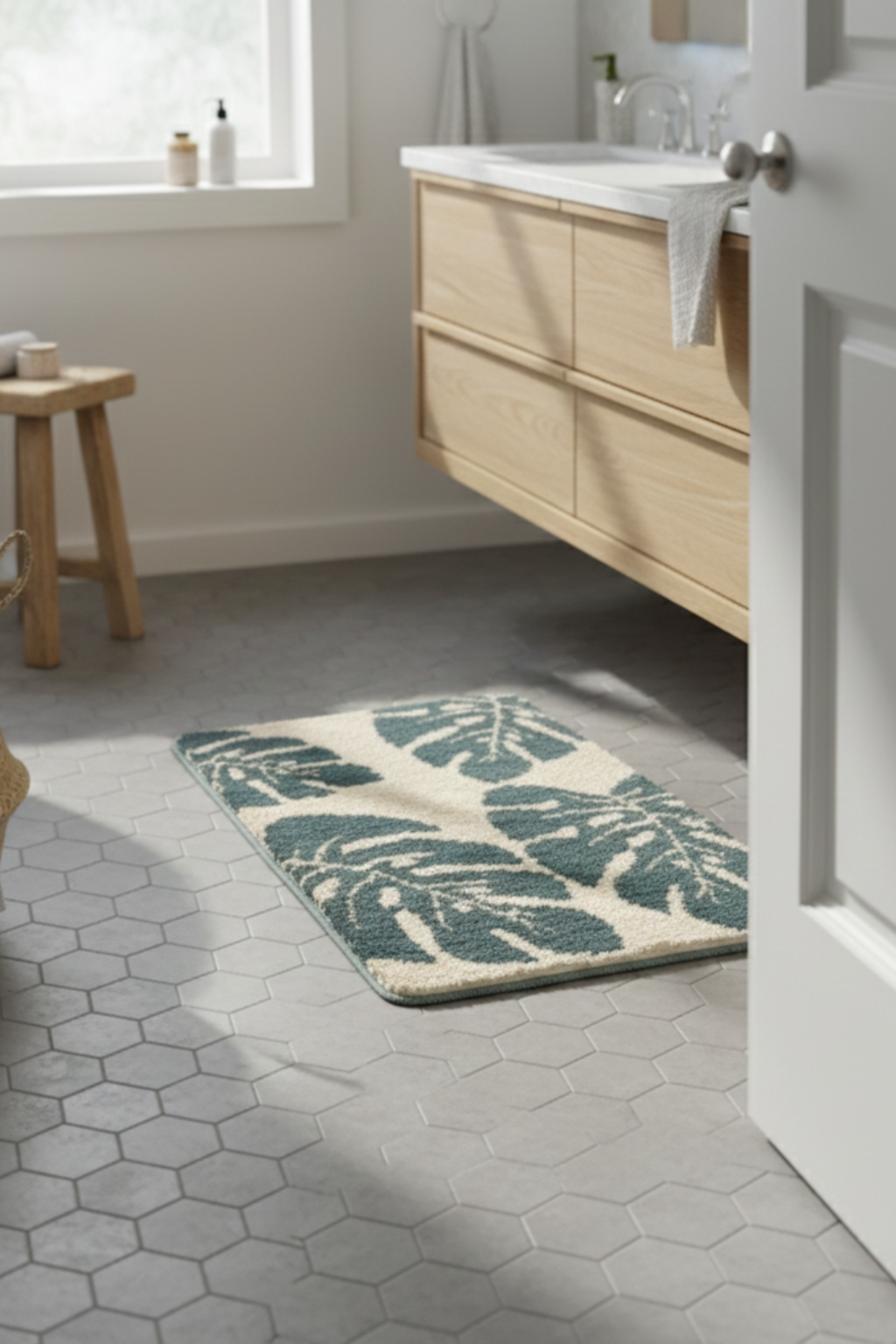 Botanical Washable Rug | Leaf Pattern Living Room Accent