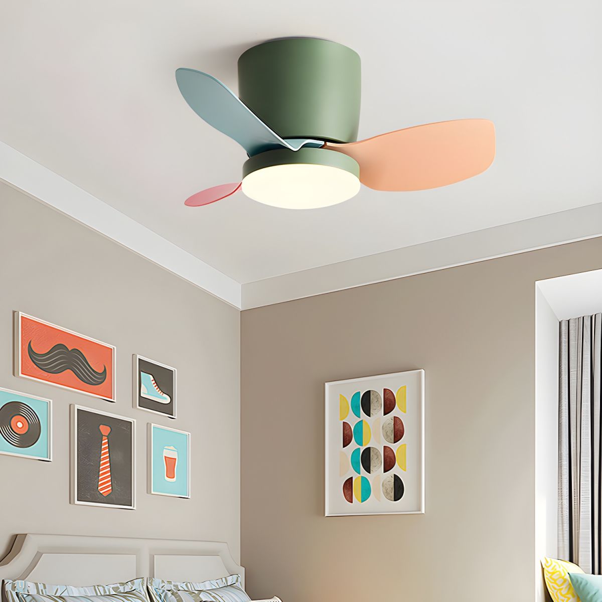Ceiling Fan Lamp LED Colorful Blades | Bedroom Kids Room