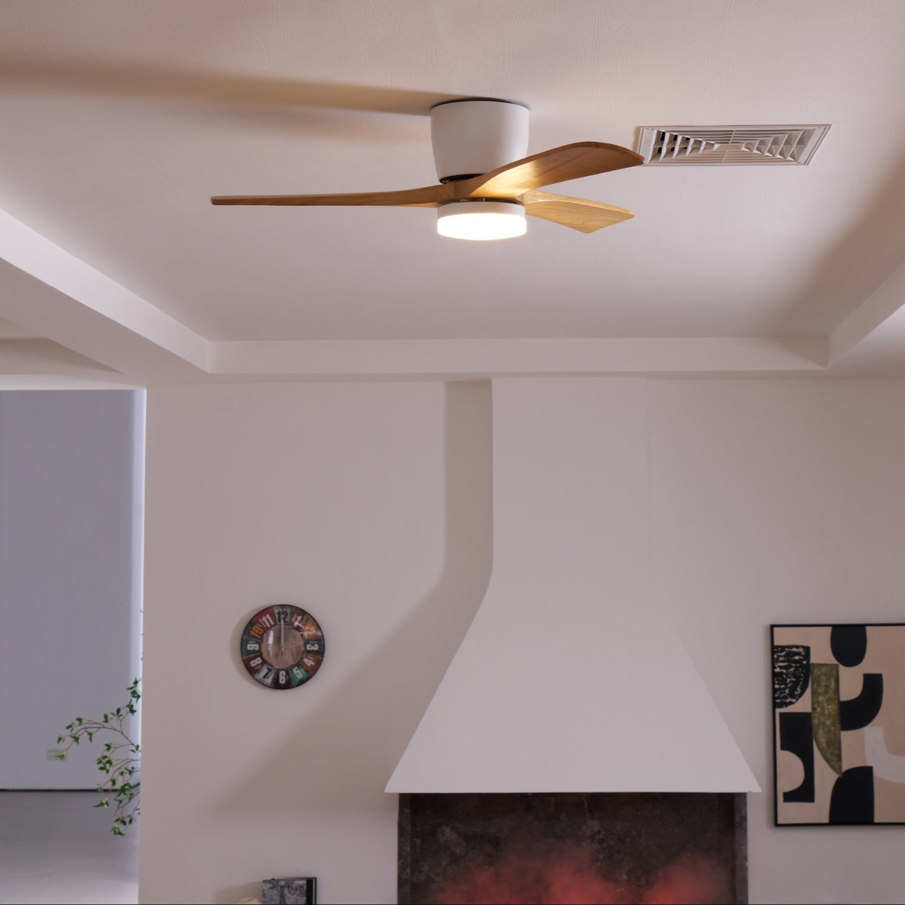 Ceiling Fan with Light 3-Blade Wood Remote | Flush Mount