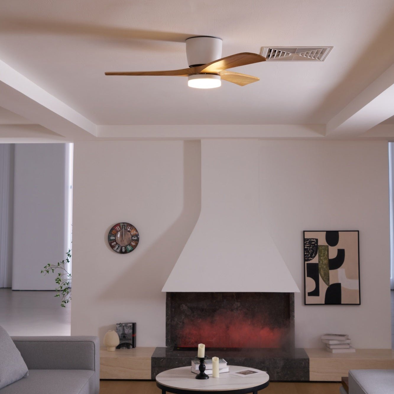 Ceiling Fan with Light 3-Blade Wood Remote | Flush Mount