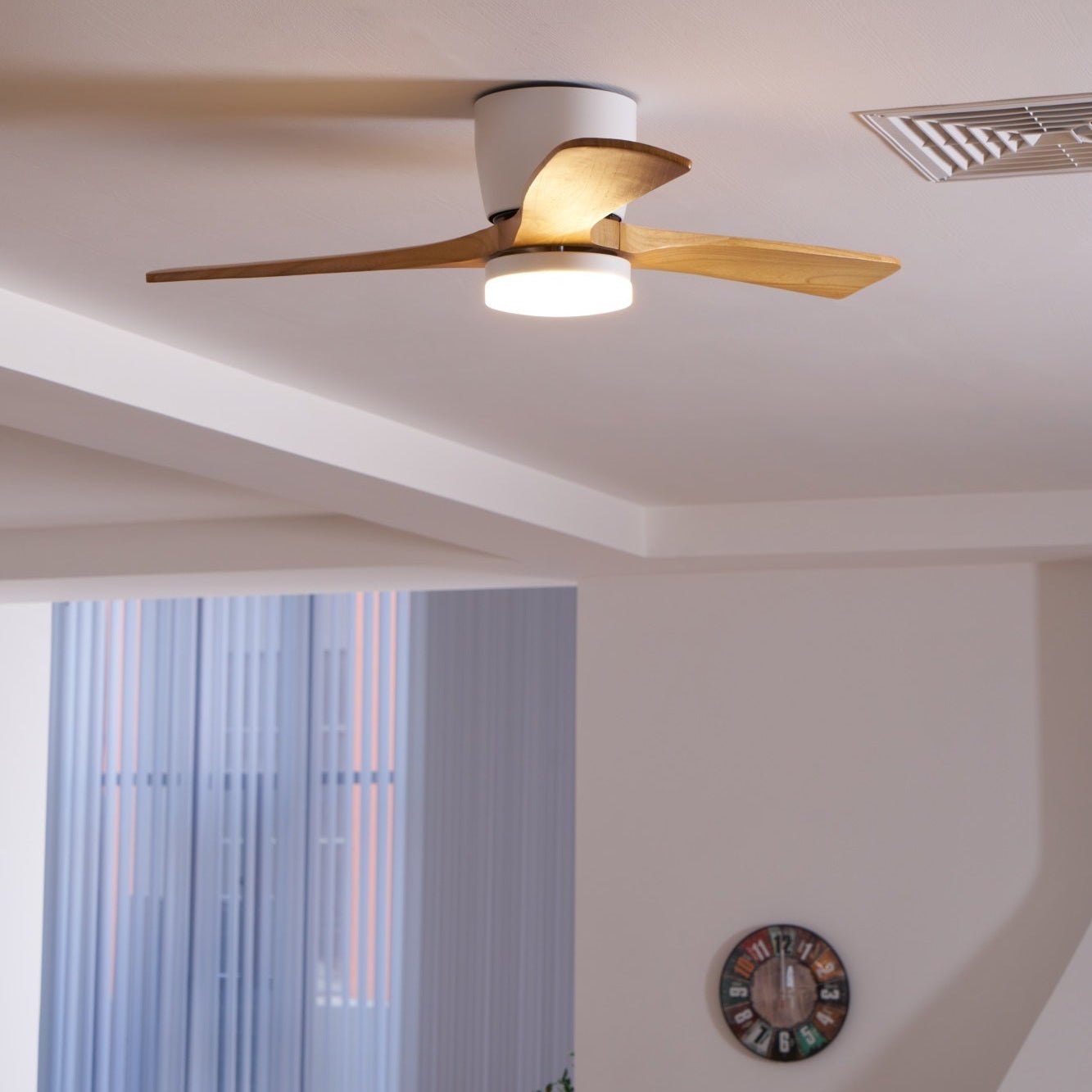 Ceiling Fan with Light 3-Blade Wood Remote | Flush Mount