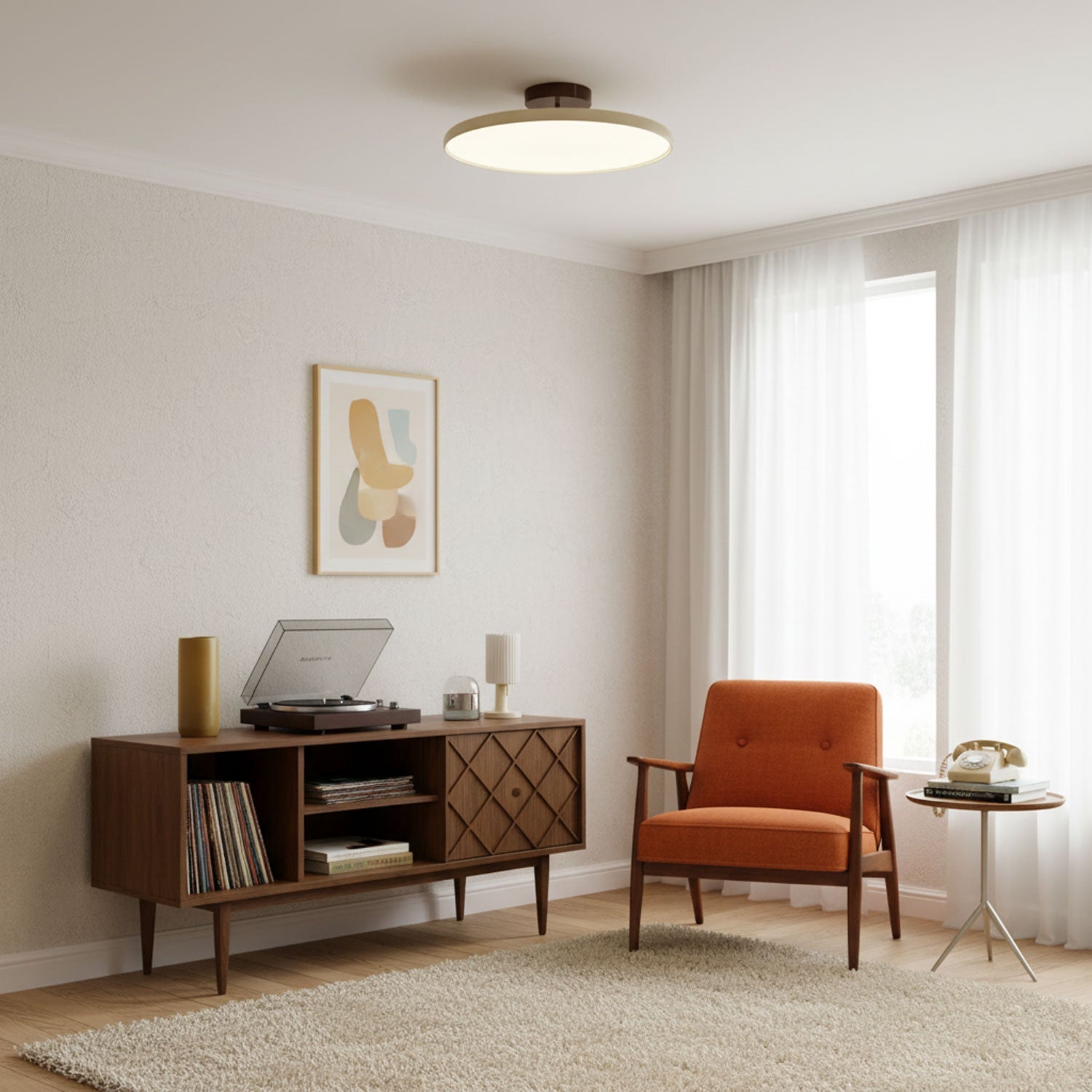 Ceiling Light LED Round Cream Disc Terracotta | Modern