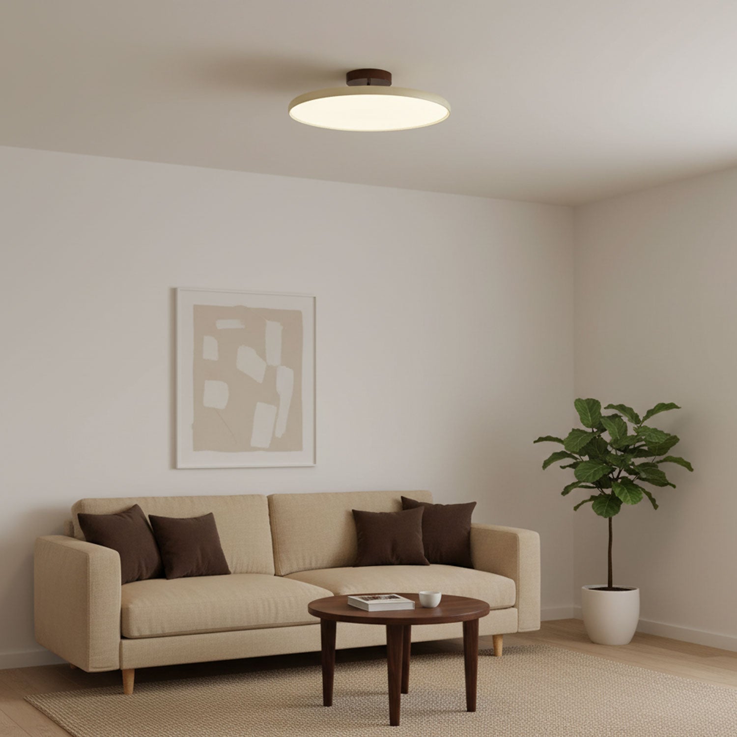 Ceiling Light LED Round Cream Disc Terracotta | Modern