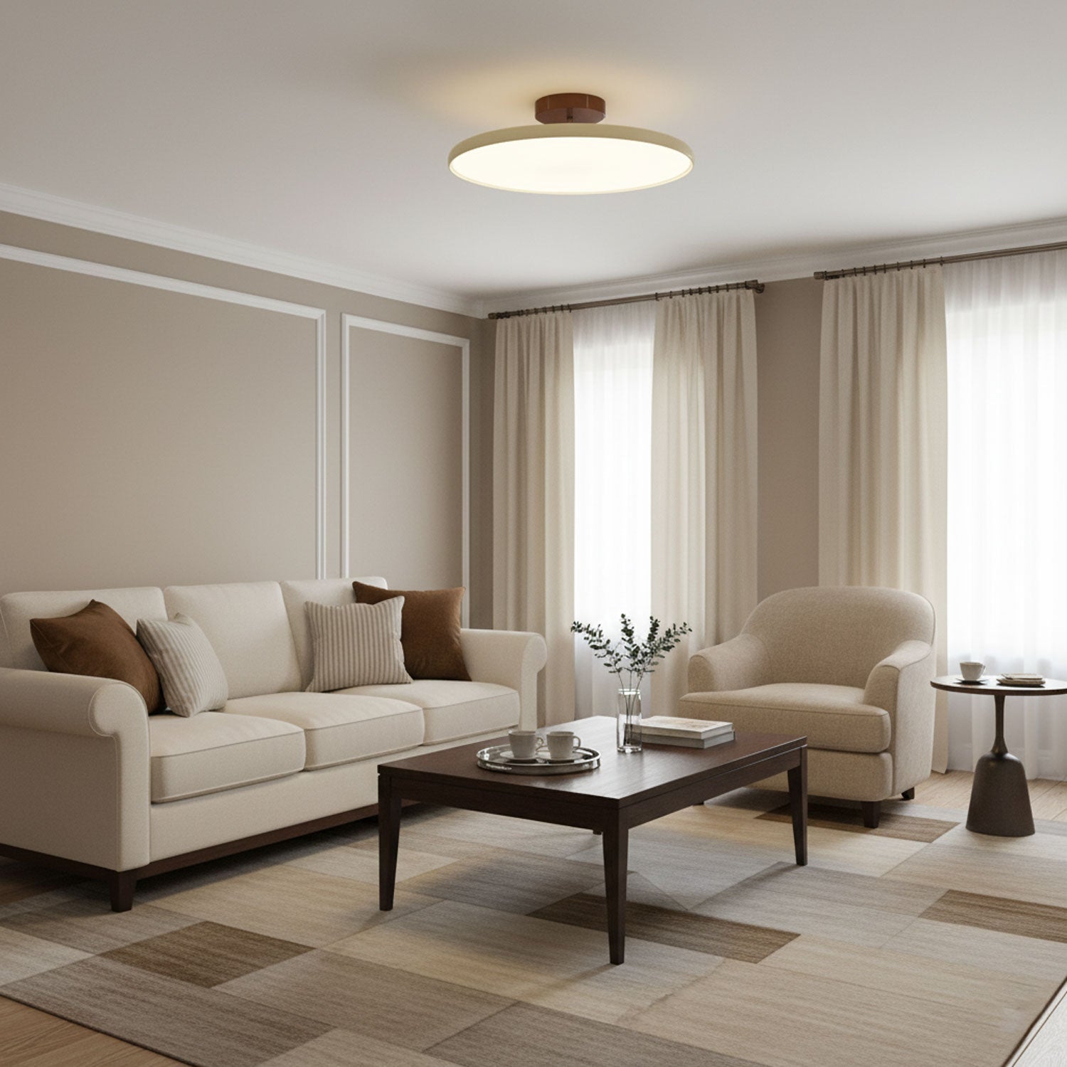 Ceiling Light LED Round Cream Disc Terracotta | Modern