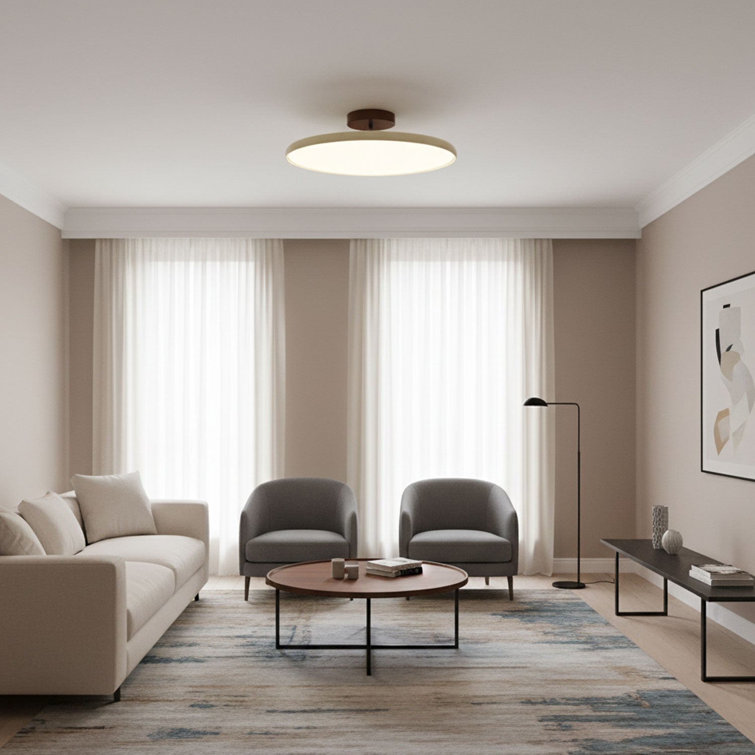 Ceiling Light LED Round Cream Disc Terracotta | Modern