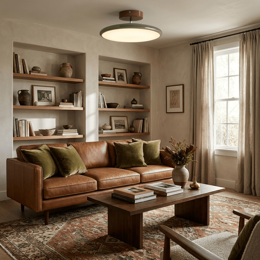 Ceiling Light LED Round Cream Disc Terracotta | Modern