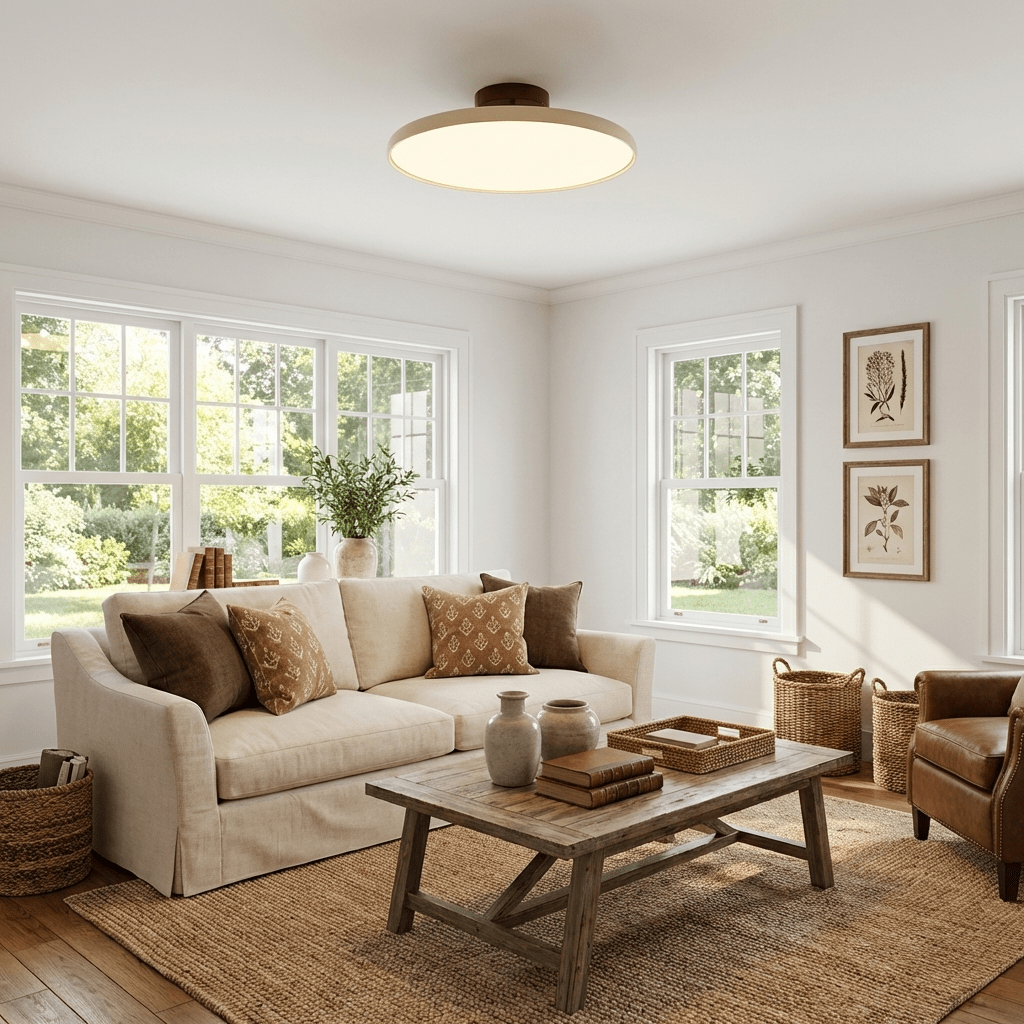 Ceiling Light LED Round Cream Disc Terracotta | Modern