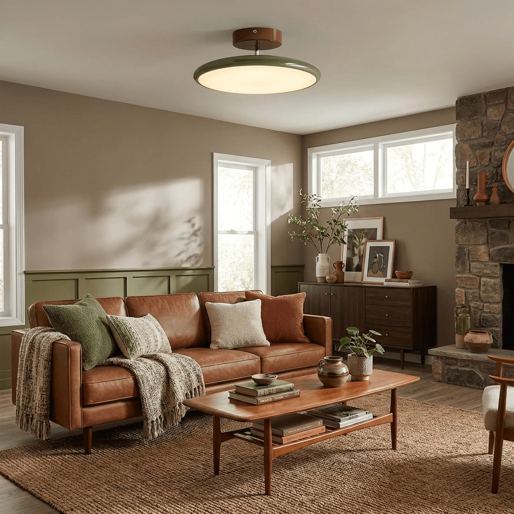 Ceiling Light LED Round Cream Disc Terracotta | Modern