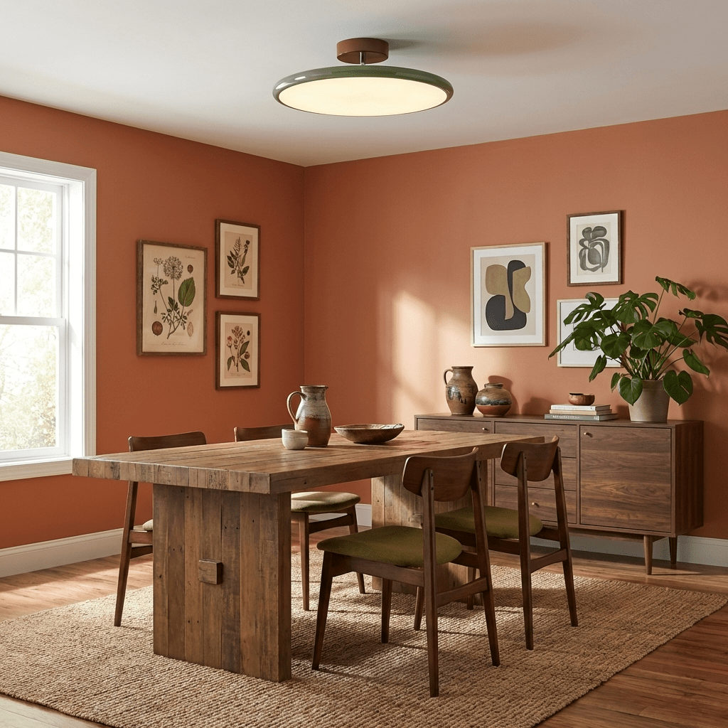 Ceiling Light LED Round Cream Disc Terracotta | Modern