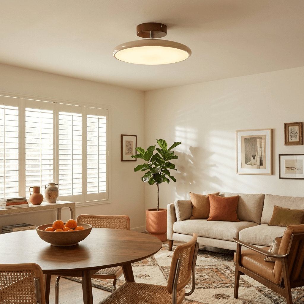Ceiling Light LED Round Cream Disc Terracotta | Modern