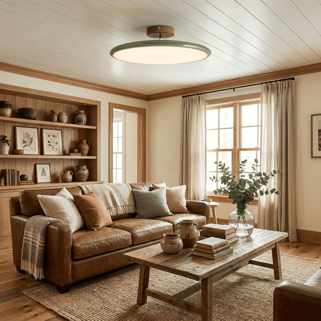 Ceiling Light LED Round Cream Disc Terracotta | Modern
