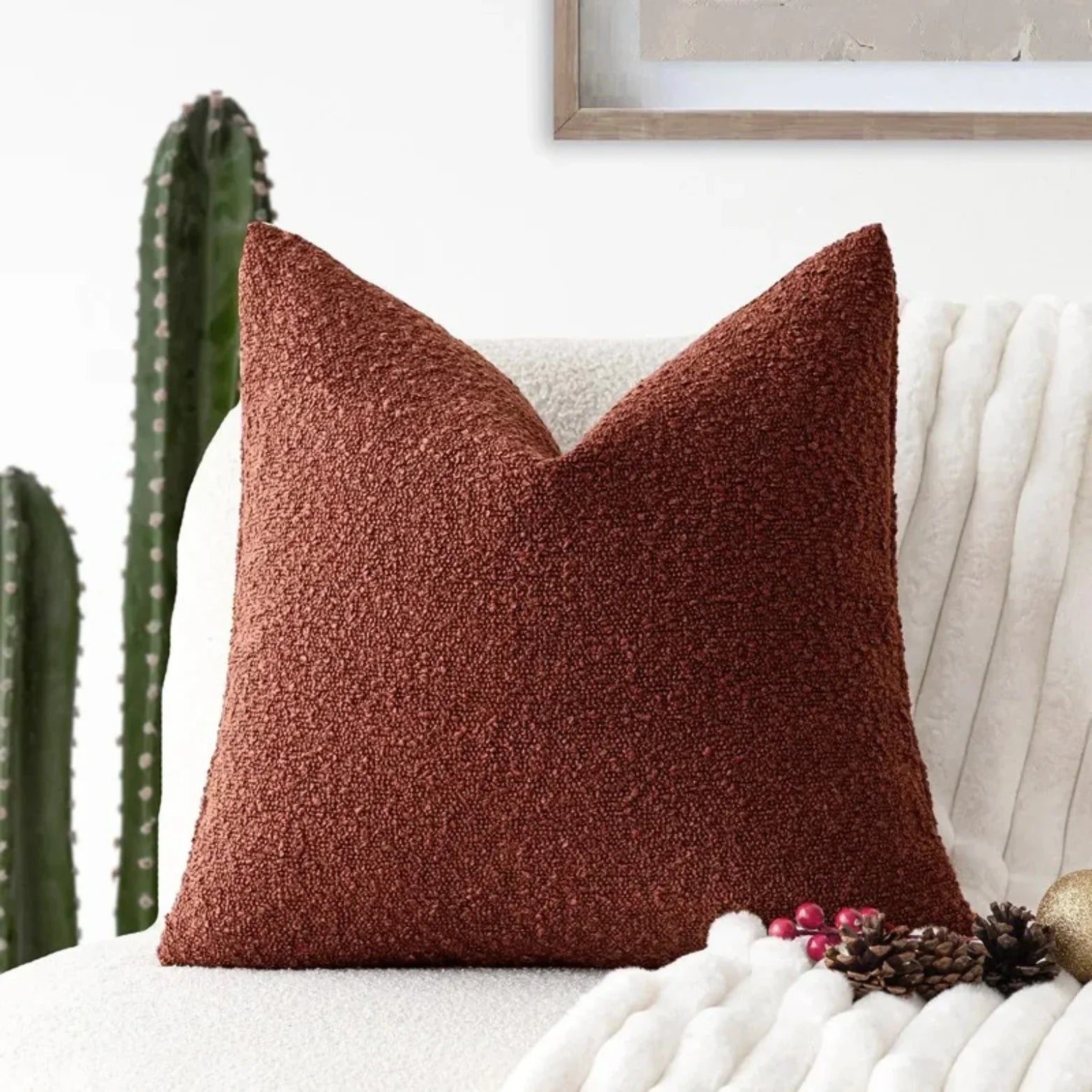 Boucle Fabric Decorative Cushion Cover | Modern Square