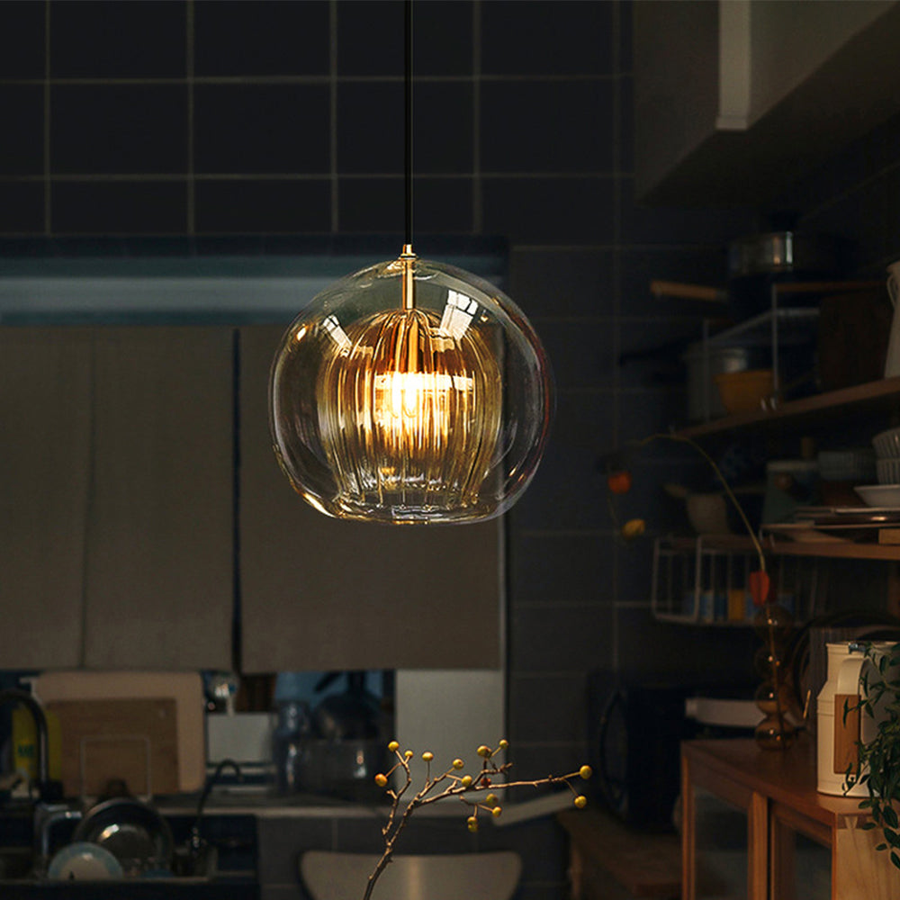 Glass Globe Pendant Light Clear & Amber | Kitchen Pendant Lighting