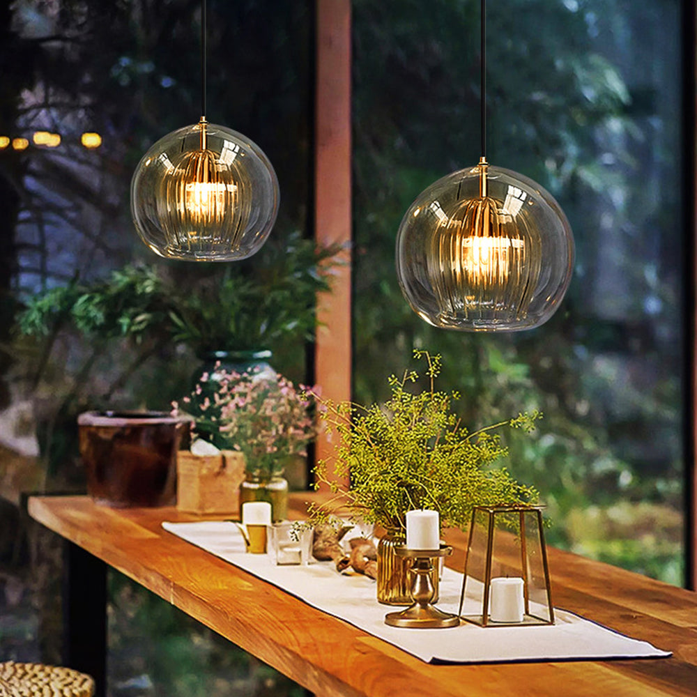 Glass Globe Pendant Light Clear & Amber | Kitchen Pendant Lighting