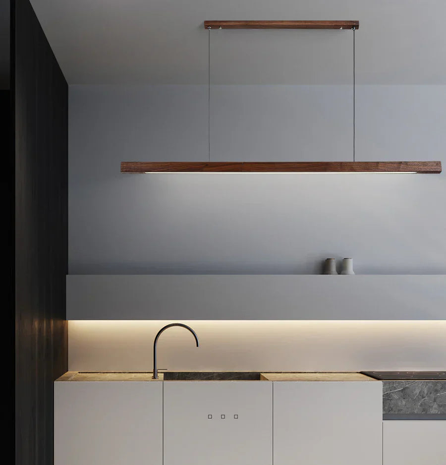 Linear Wood Pendant Light LED | Kitchen Island Bar