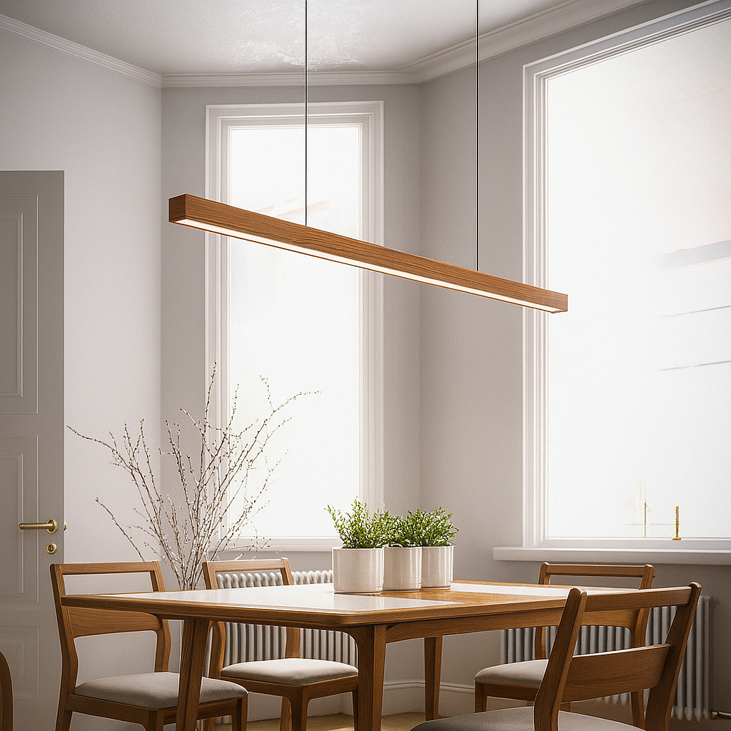 Linear Wood Pendant Light LED | Kitchen Island Bar