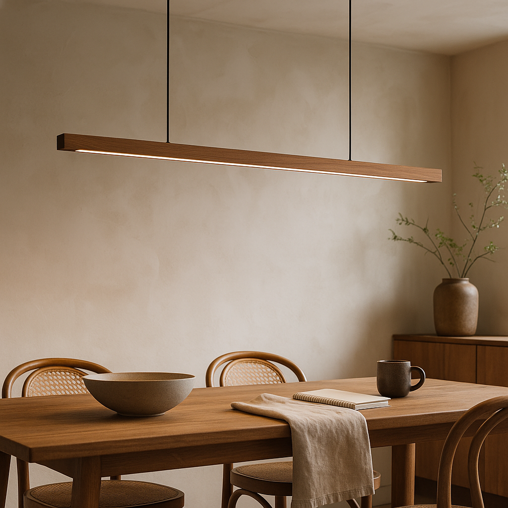 Linear Wood Pendant Light LED | Kitchen Island Bar
