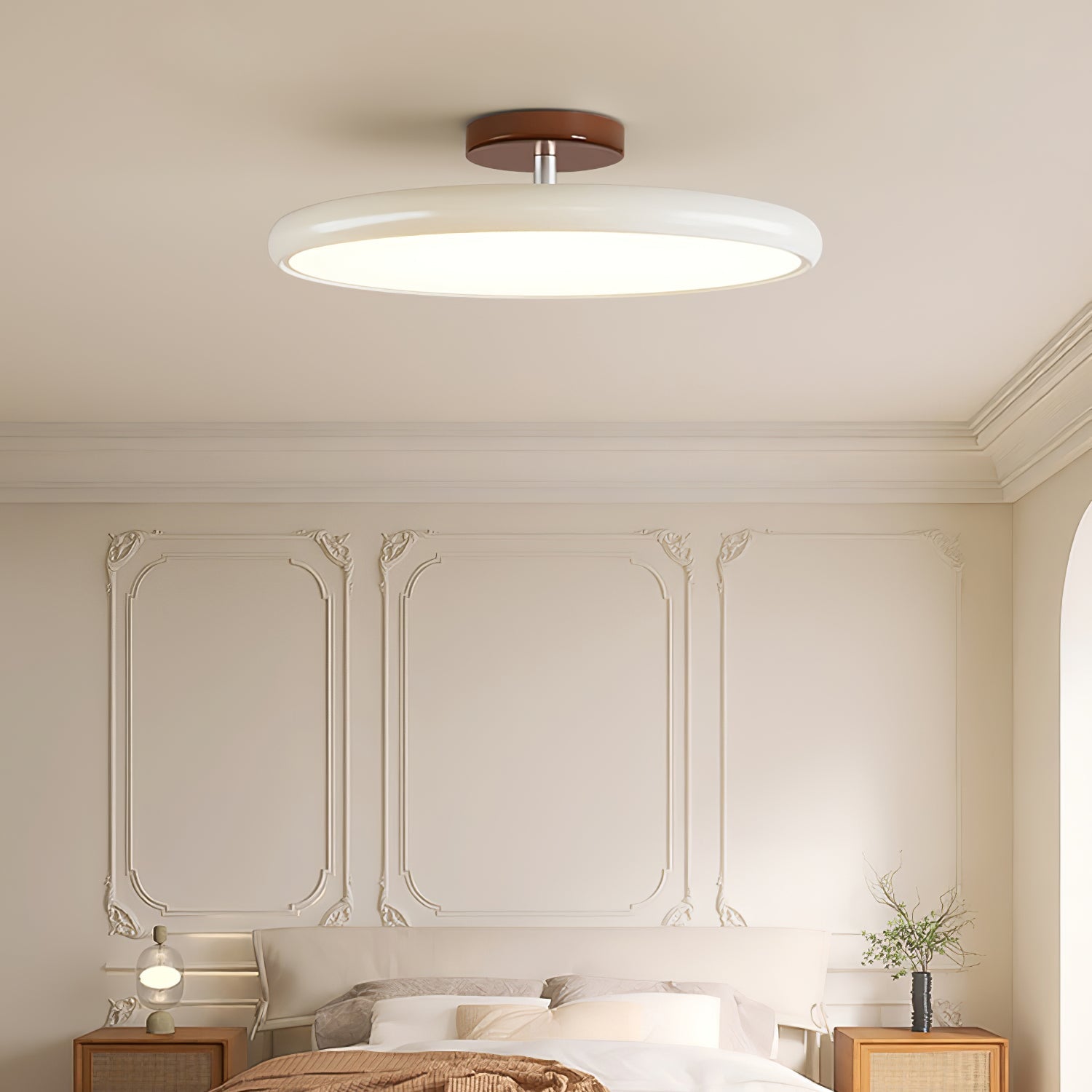 Ceiling Light LED Round Cream Disc Terracotta | Modern