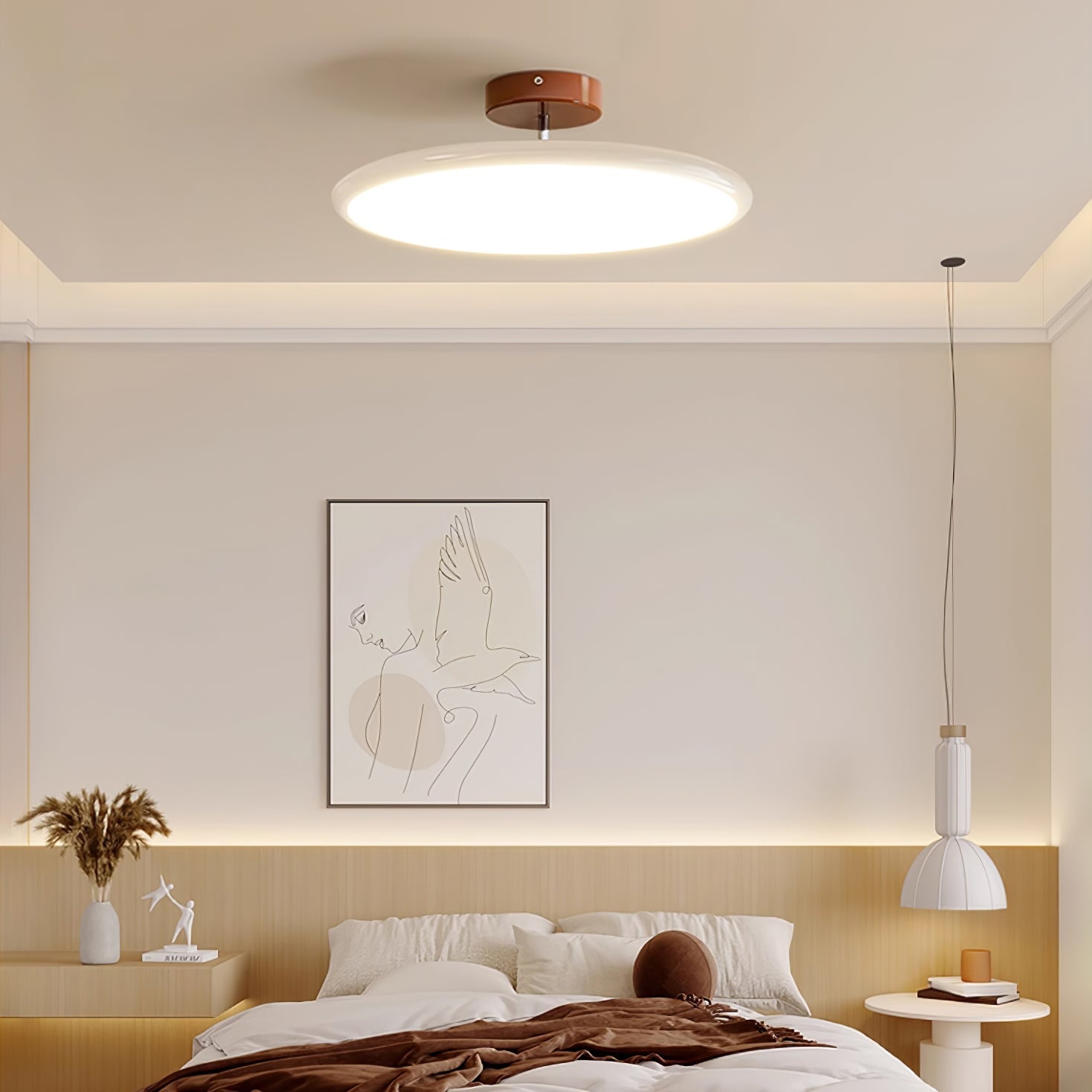 Ceiling Light LED Round Cream Disc Terracotta | Modern