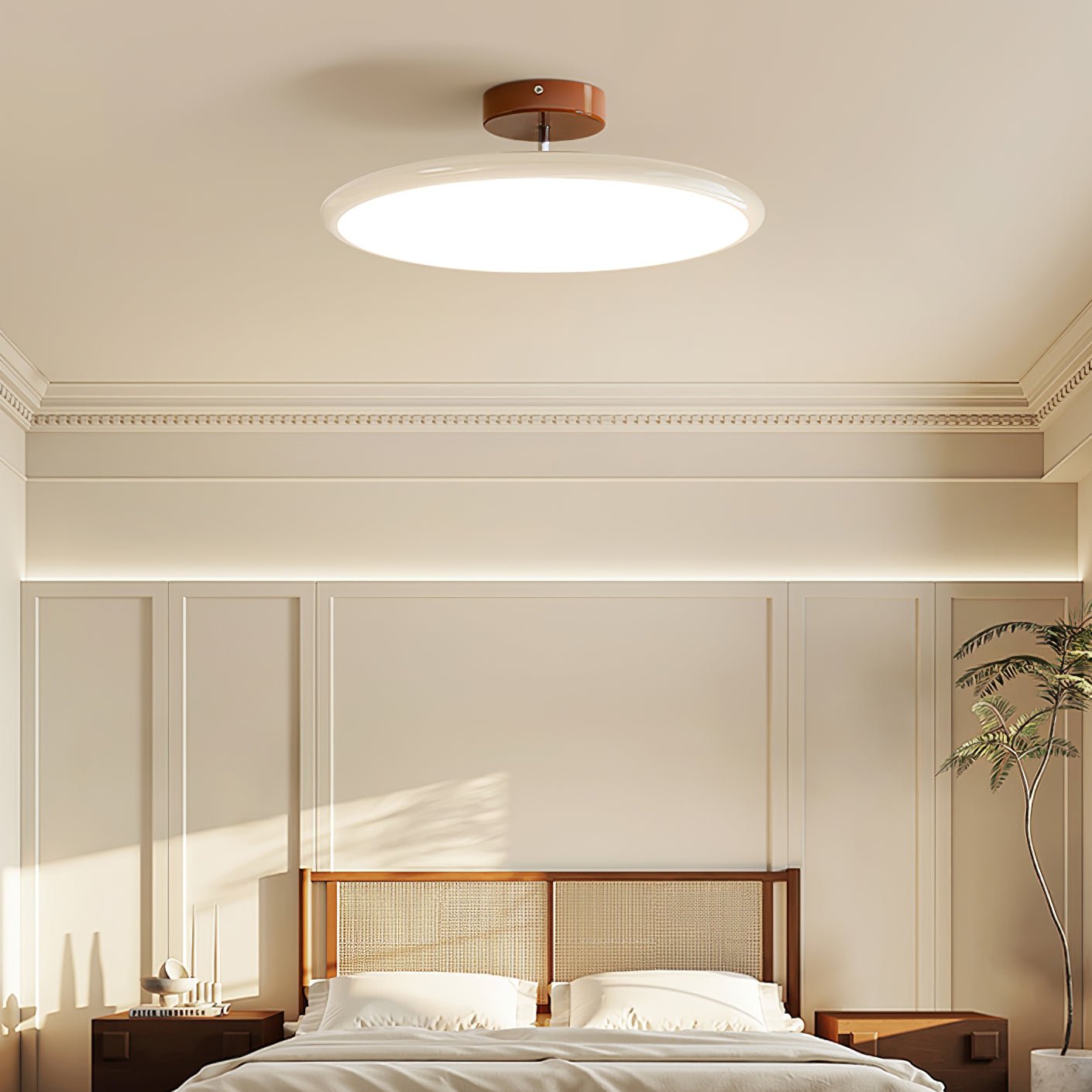Ceiling Light LED Round Cream Disc Terracotta | Modern