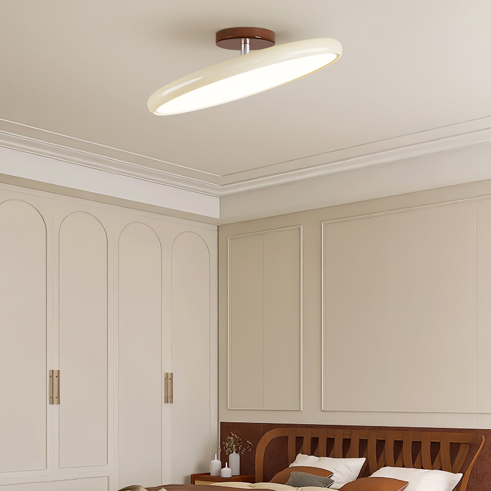 Ceiling Light LED Round Cream Disc Terracotta | Modern