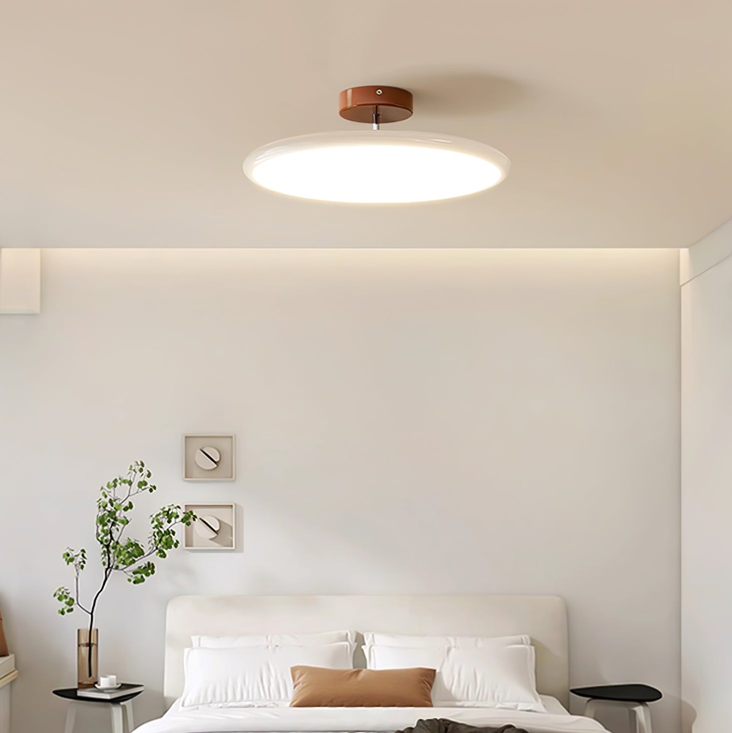 Ceiling Light LED Round Cream Disc Terracotta | Modern
