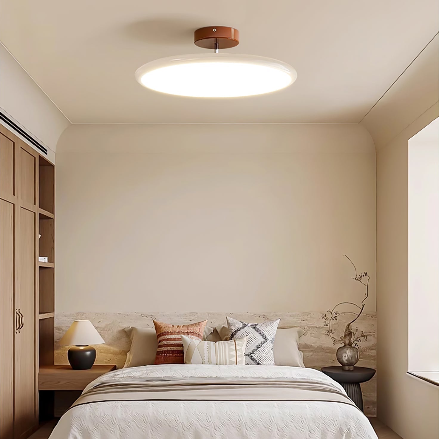 Ceiling Light LED Round Cream Disc Terracotta | Modern