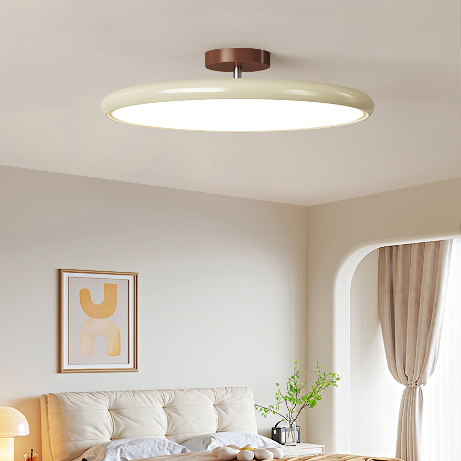Ceiling Light LED Round Cream Disc Terracotta | Modern