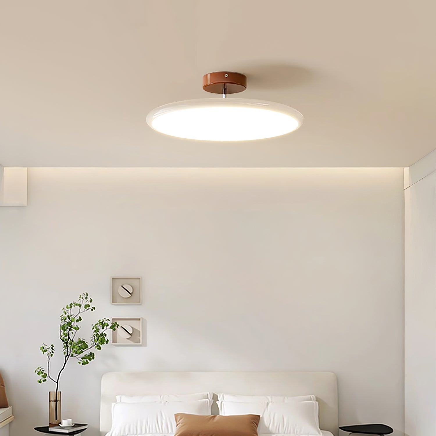 Ceiling Light LED Round Cream Disc Terracotta | Modern