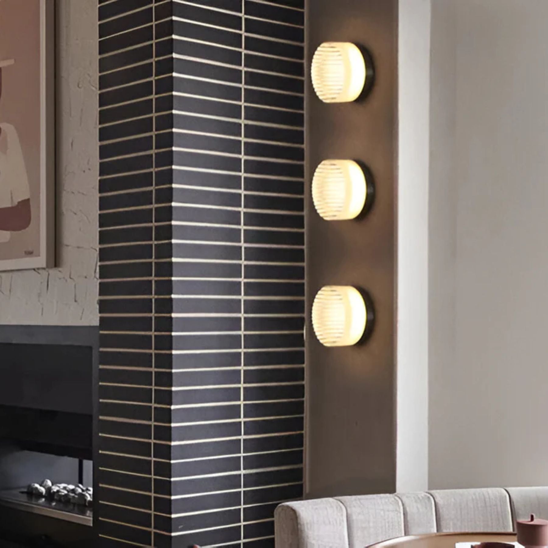 Modern Round Wall Sconce | Amber Glass
