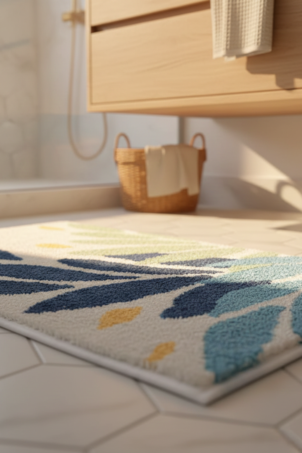 Modern Washable Rug | Abstract Bathroom Accent