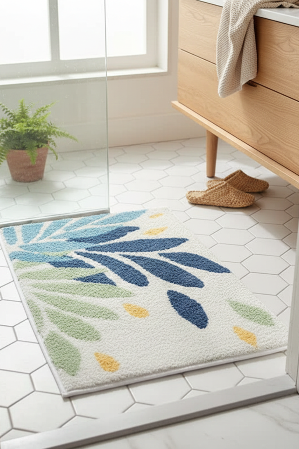 Modern Washable Rug | Abstract Bathroom Accent