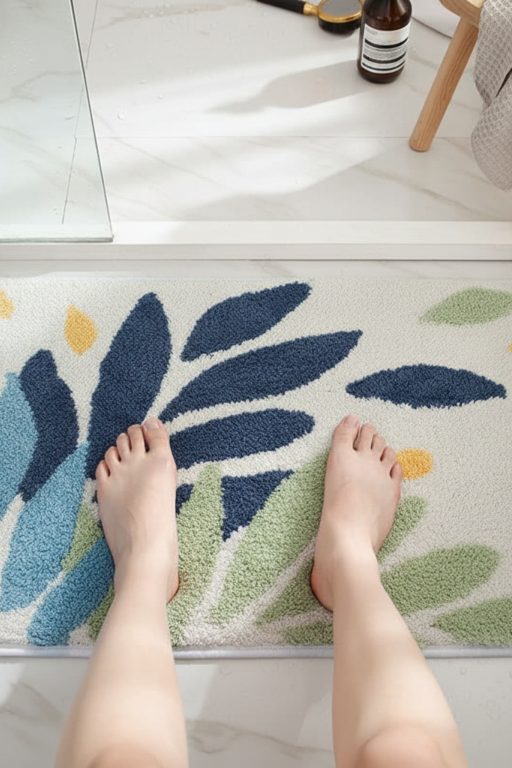 Modern Washable Rug | Abstract Bathroom Accent