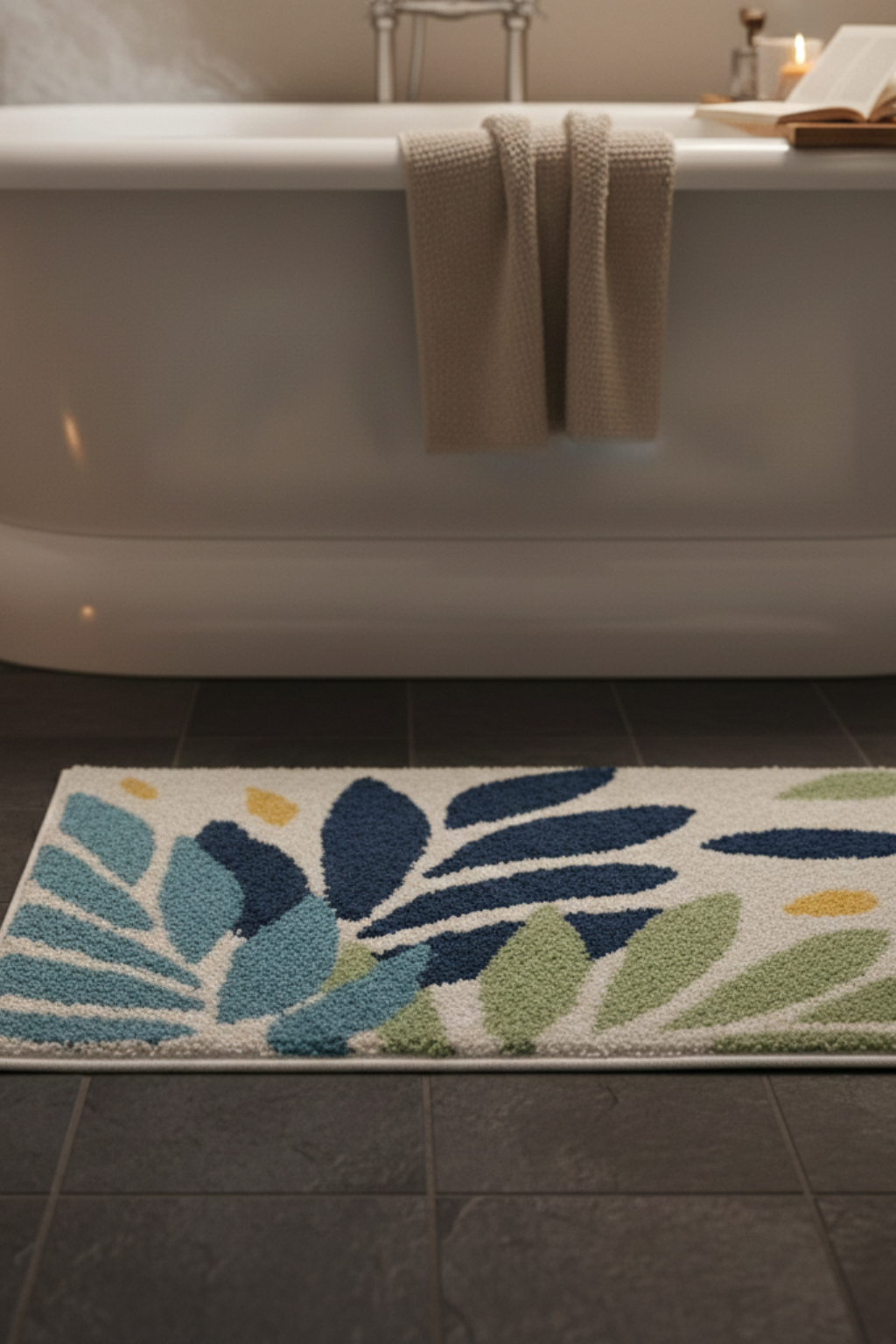 Modern Washable Rug | Abstract Bathroom Accent