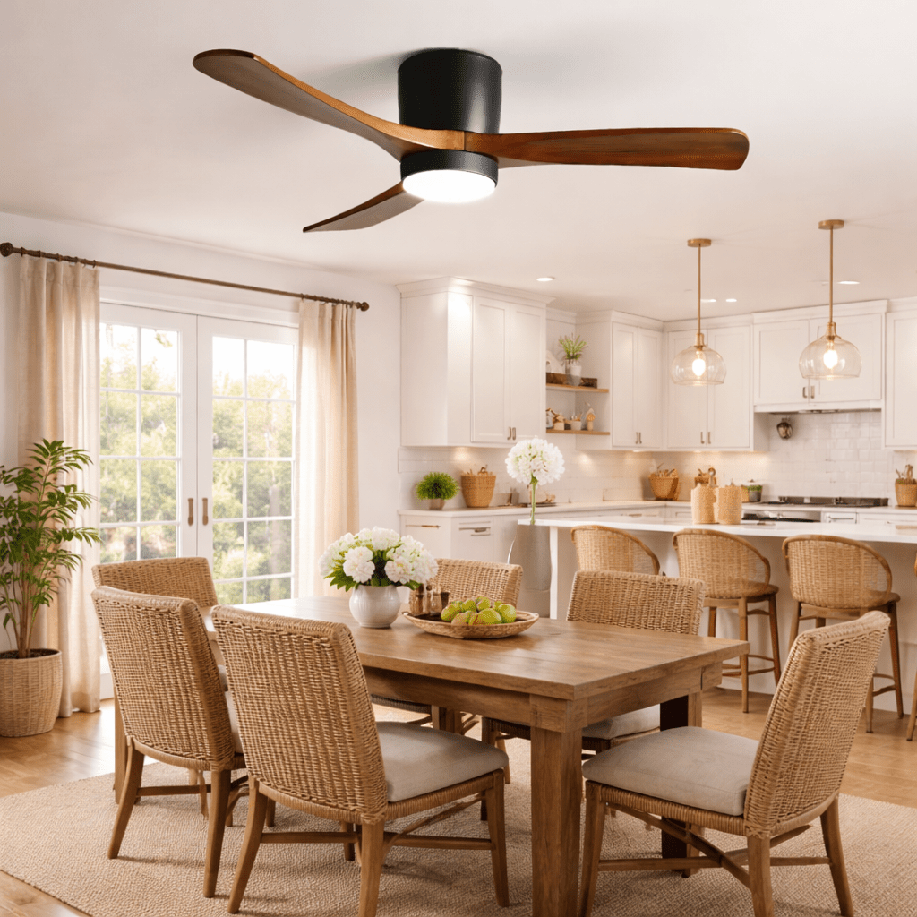 Ceiling Fan with Light 3-Blade Wood Remote | Flush Mount