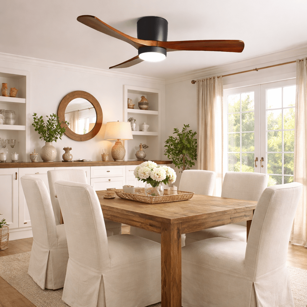 Ceiling Fan with Light 3-Blade Wood Remote | Flush Mount