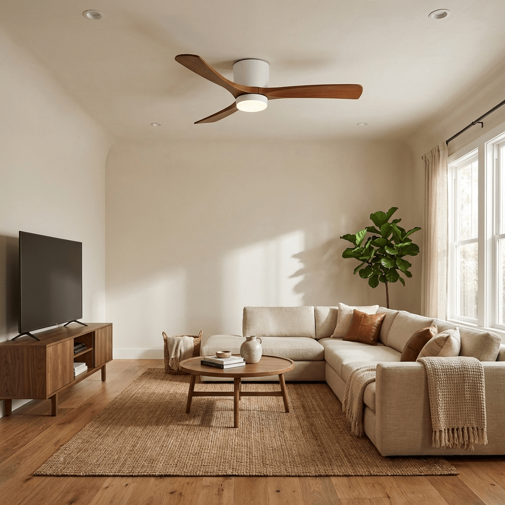 Ceiling Fan with Light 3-Blade Wood Remote | Flush Mount