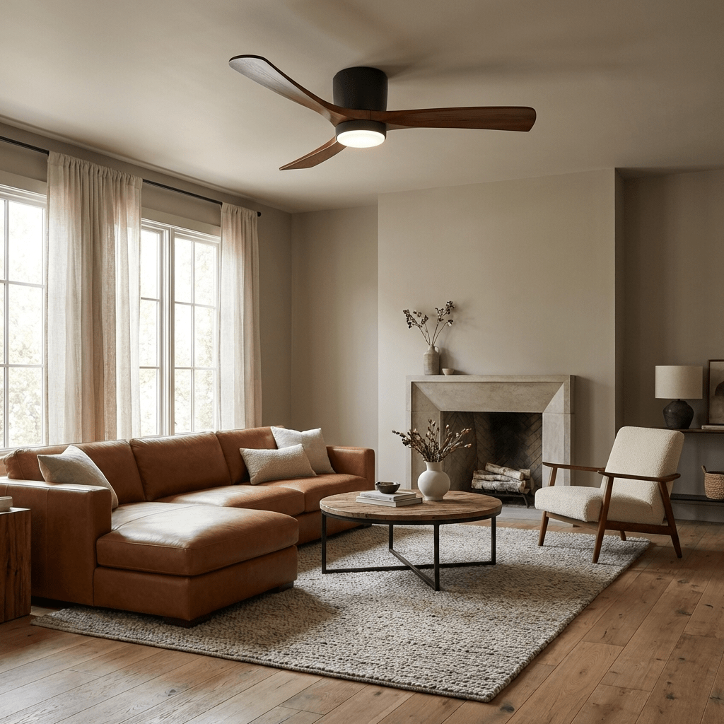Ceiling Fan with Light 3-Blade Wood Remote | Flush Mount